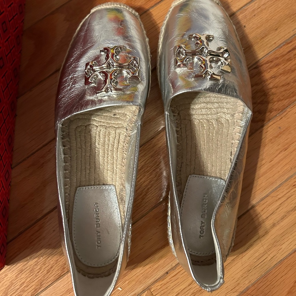 Eleanor espadrille Tory Burch brand new never worn size 9 silver